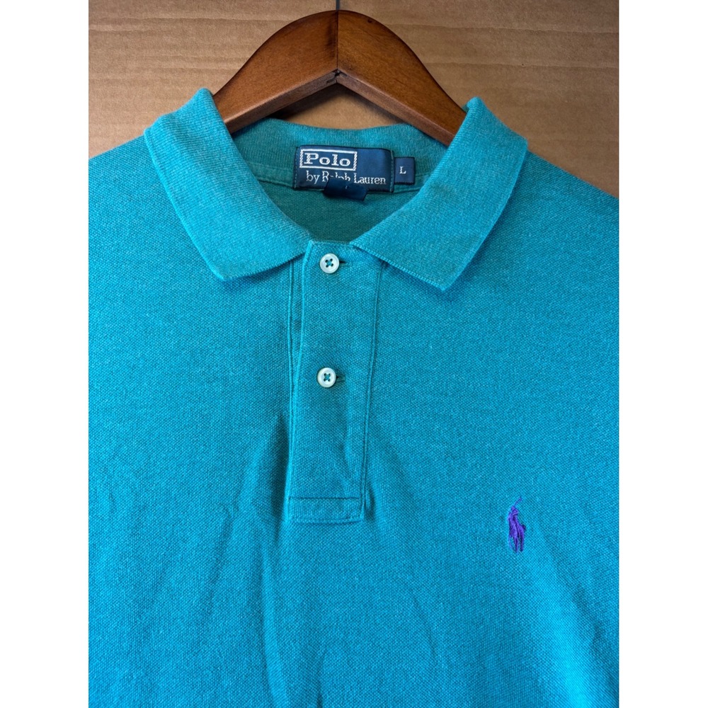 Polo Ralph Lauren Polo Shirt Mens Large Teal Purple Pony Short Sleeve‎ Cotton